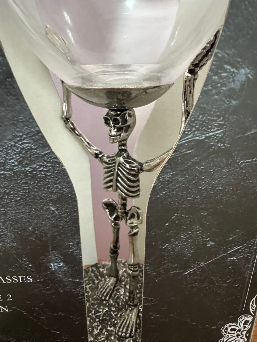 Silver Skeleton Stem Wine Glasses - Set of 2